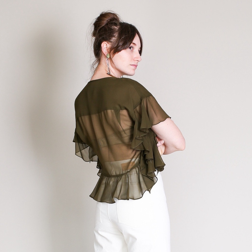 SOLD- RACHEL COMEY Floater Silk Blouse in Olive - Picture 1 of 11